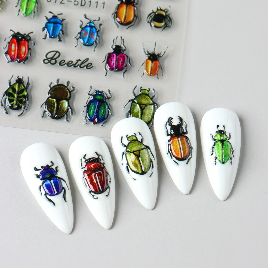 5D Beetle Coccinella Nail Art Decalcomanie Cartoon Insert Jelly Nail Adesivi autoadesivi Manicure Decorazioni 3D Forniture per unghie