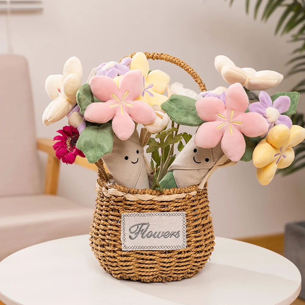 Delicate Holding Flowers Plush Toys Sunflower Bouquets Marriage Proposal Prop Dolls Wedding Party Graduation Ceremony Gifts