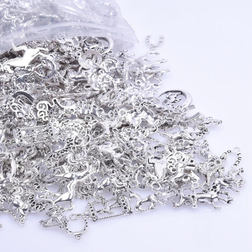 30/50/100pcs Mix Horseshoe Charms Pony Pendant Alloy Horse Head Antique Silver Color Accessories diy Jewelry Making Material