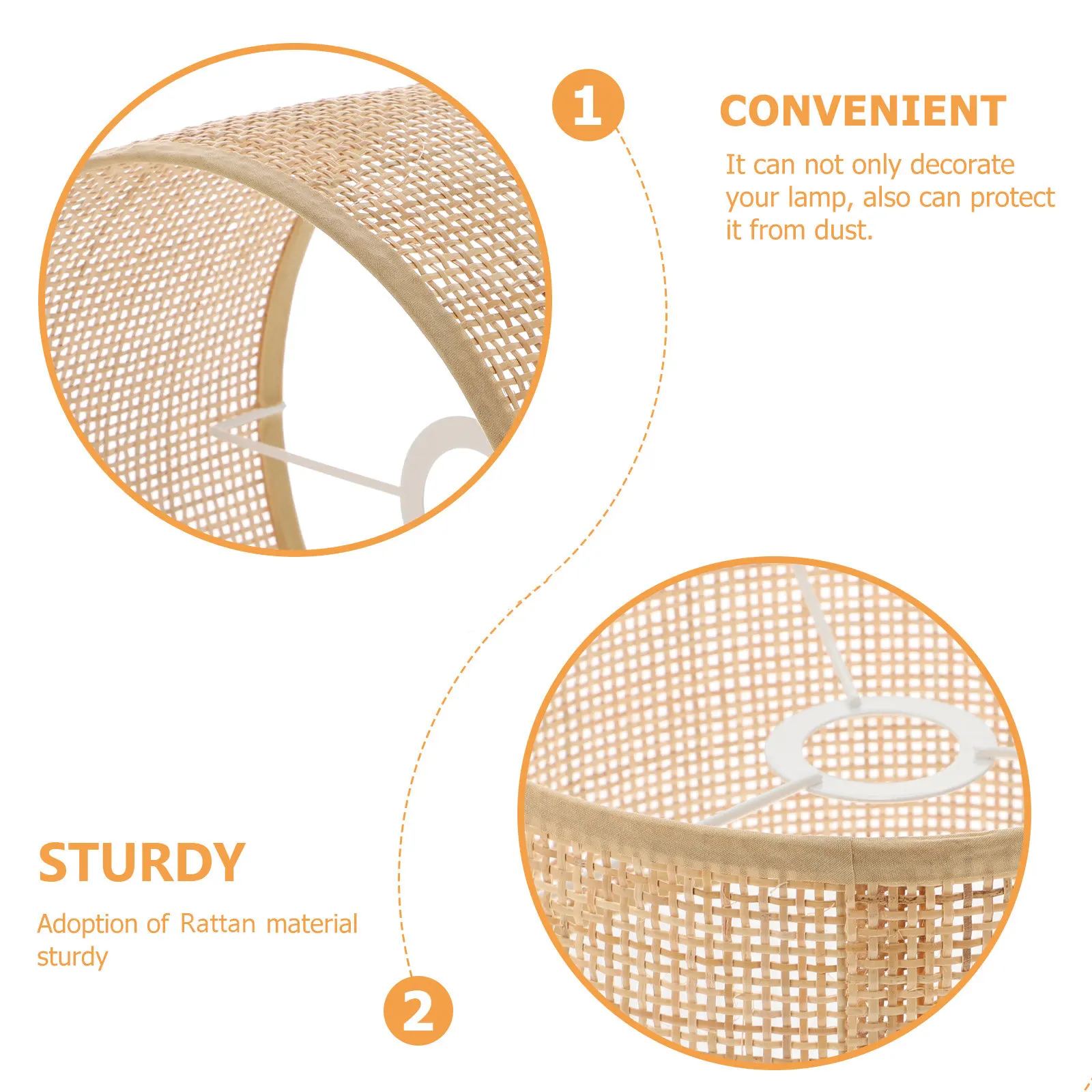 Rustic Style Rattan Woven Lamp Shade Decorative Hanging Ceiling Light Cover Delicate Dust Protective Lampshade Ornament Indoor