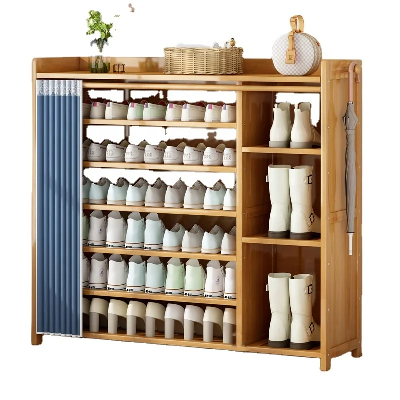 Shoe rack household economy indoor simple multi-layer storage solid wood door dustproof shoe cabinet