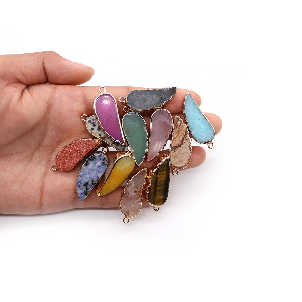 

Natural Tiger Eye Pendants Angel Wings Shape Green Aventurine Agate Charm for Jewelry Making DIY Craft Bracelet Necklace Gifts
