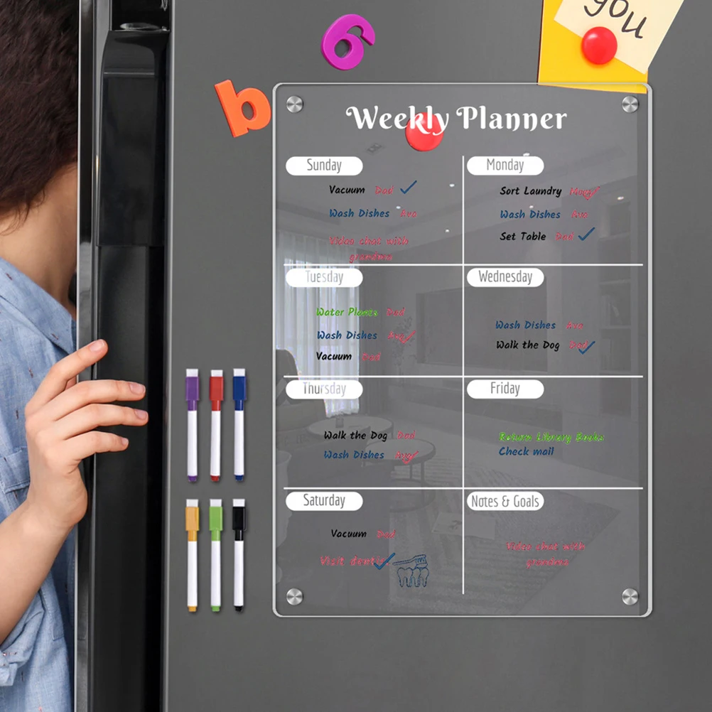 Fridge Magnet Calendar Magnetic Board Weekly Planner Reusable Dry Erase Board Schedule Transparent Fridge Message Menu Gadgets