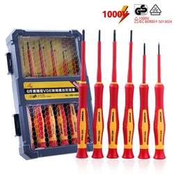 6 In1 Precision Screwdriver Bit 1000V Insulated Phillips Slotted Screw Driver Magnetic Multifunctional Electrician Repair Tool