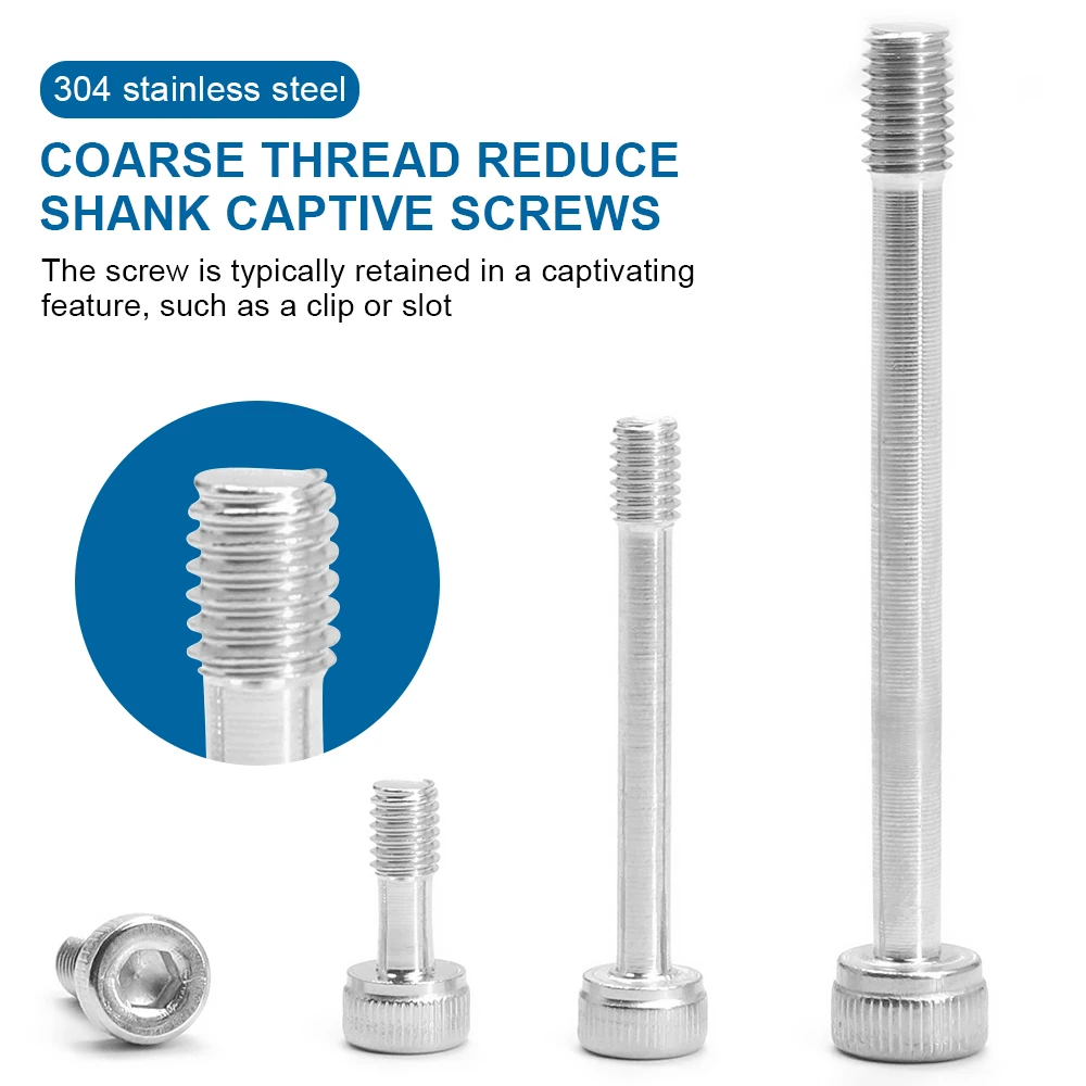 Vis à tête cylindrique à six pans creux en acier inoxydable, demi-filetage, tige réduite, vis à panneau captif, figurine M3, M5, M6, M8, M10, 2-10 pièces