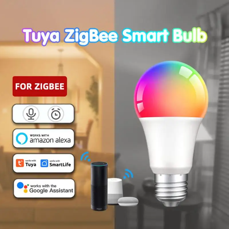 9/12/15/18W Tuya Zigbee E27 RGB Smart Light Bulb 110V 220V Smart Life Control Dimmable Color Bulb Voice Control Via Alexa Google