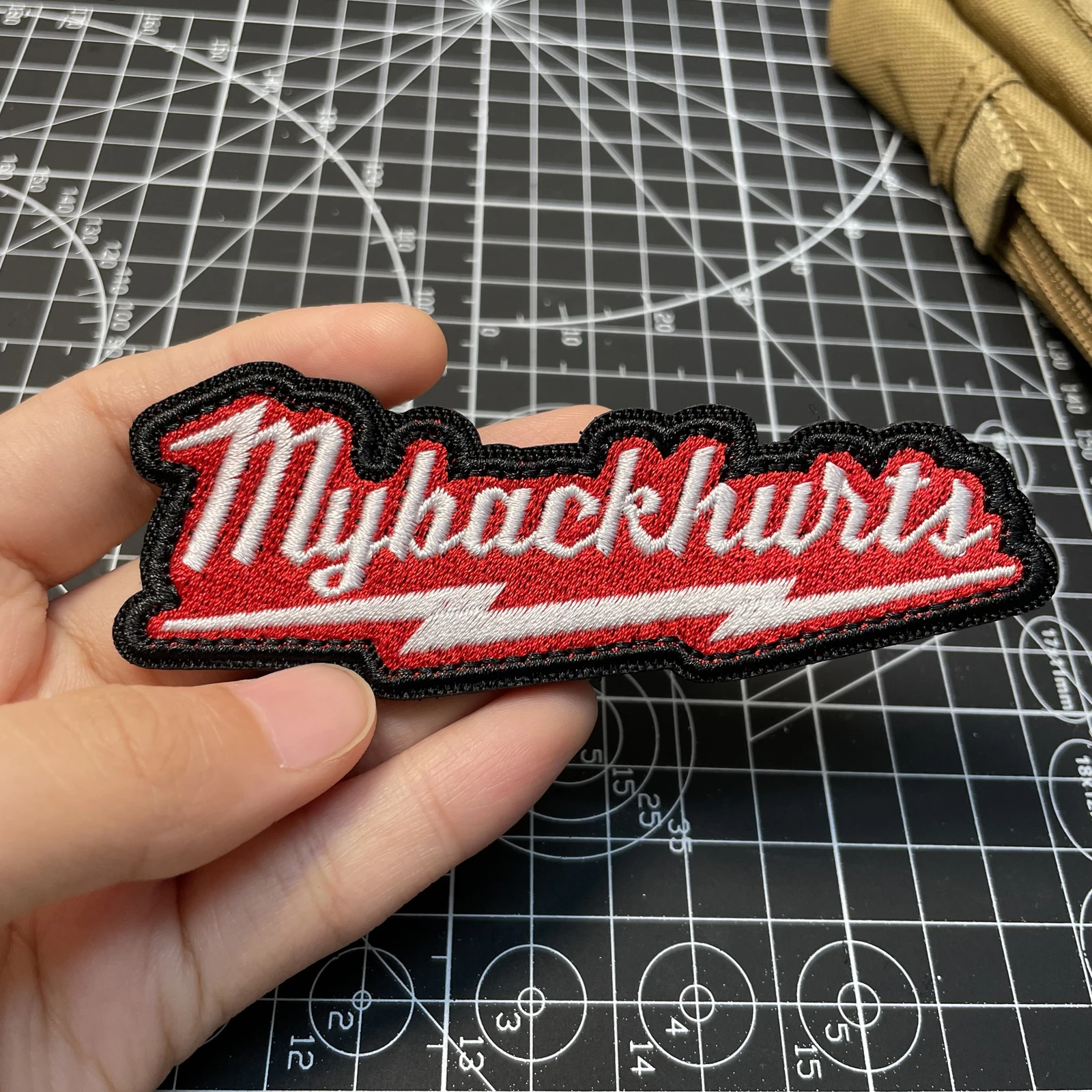 Funny tactics, red "my back hurts" morale badge Hook and loop outdoor Embroidered patch for jacket, backpack view 2
