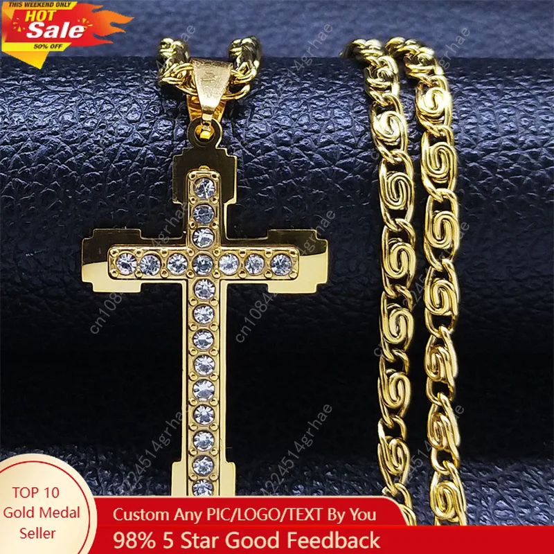 

HNSP Stainless Steel Luxury Zircon Cross Necklace Pendant For Men Women Jewelry Accessories