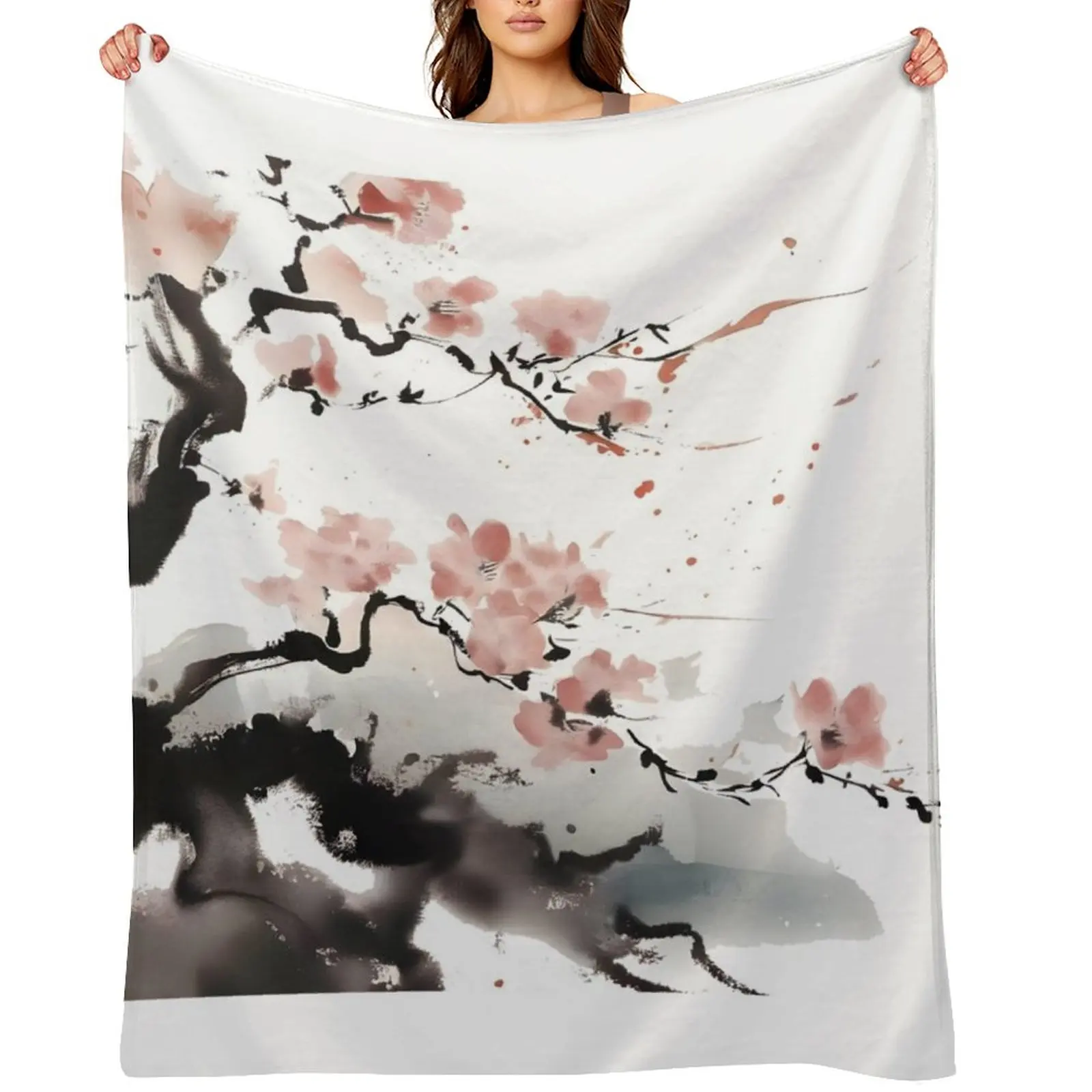 

Cherry blossom with Japanese ink Throw Blanket Giant Sofa For Sofa Thin sofa bed Bed covers Blankets
