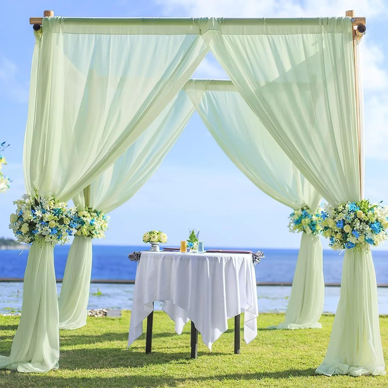 Sheer Backdrop Curtain Chiffon Fabric Wedding Arch Fabric Drape Beige for Party Ceremony Stage Reception Decor Window Curtain