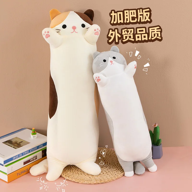 Long Cat Plush Body Pillow, Soft Fluffy Cat Stuffed Cushion in Multi Colors, Cozy Bedtime Pillow for Bedroom Decor