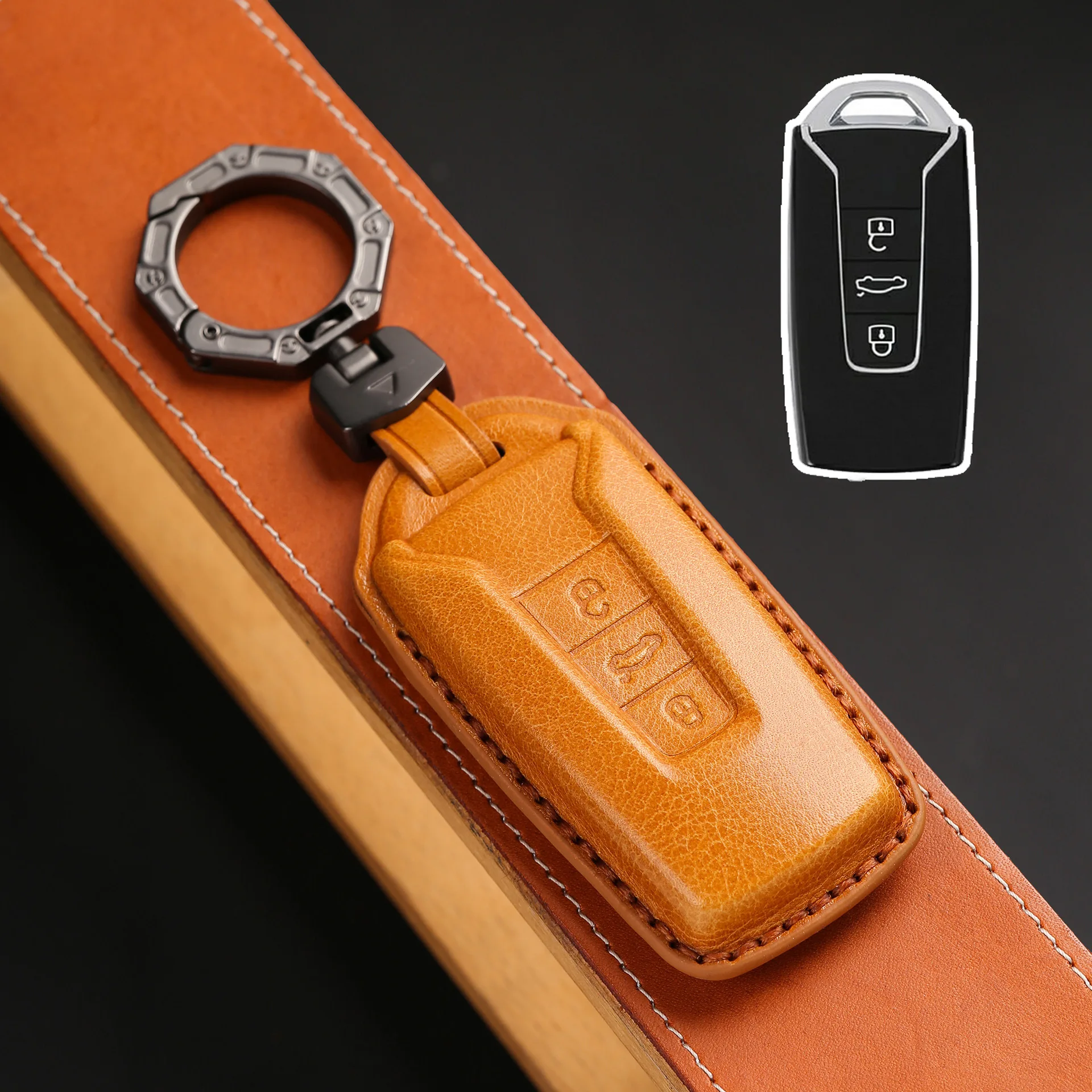 Genuine Leather Car Remote Key fob Case Cover for Volkswagen Touareg 2018 2019 2020  Fob Key Car-Styling