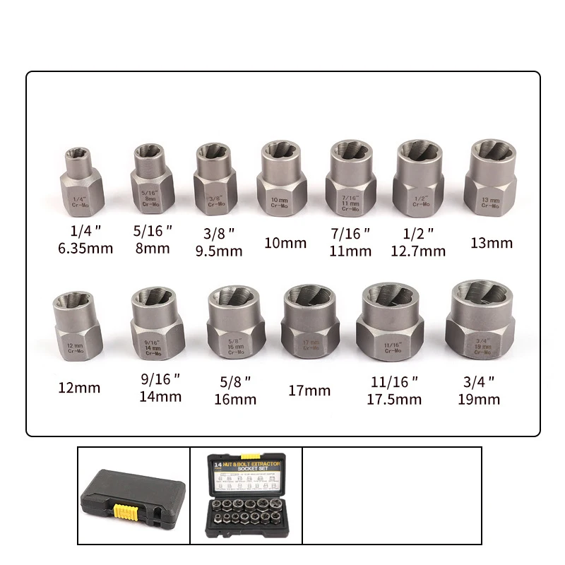 14pc 3/8 Cal zestaw gniazd uszkodzony wpływ zestaw narzędzi nasadowych zestaw gniazd śruba i nakrętka Extractor wpływ śruba i nakrętka Remover