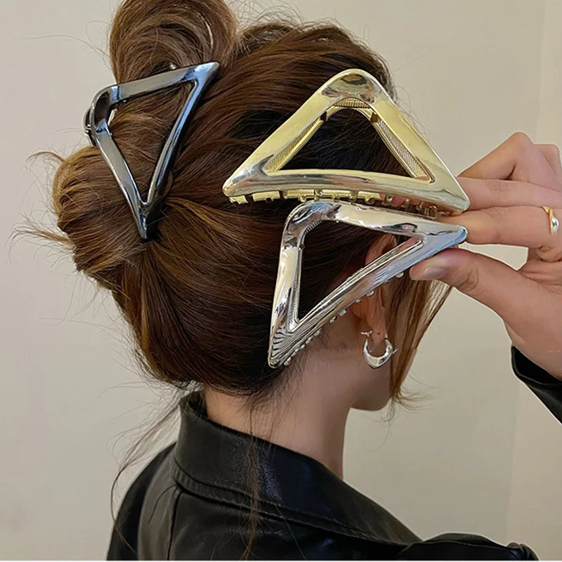 Pinza para el pelo de Metal dorado y plateado para mujer, accesorio elegante con ondas geométricas, abrazaderas grandes de mandíbula de cangrejo Punk, tocado 2023