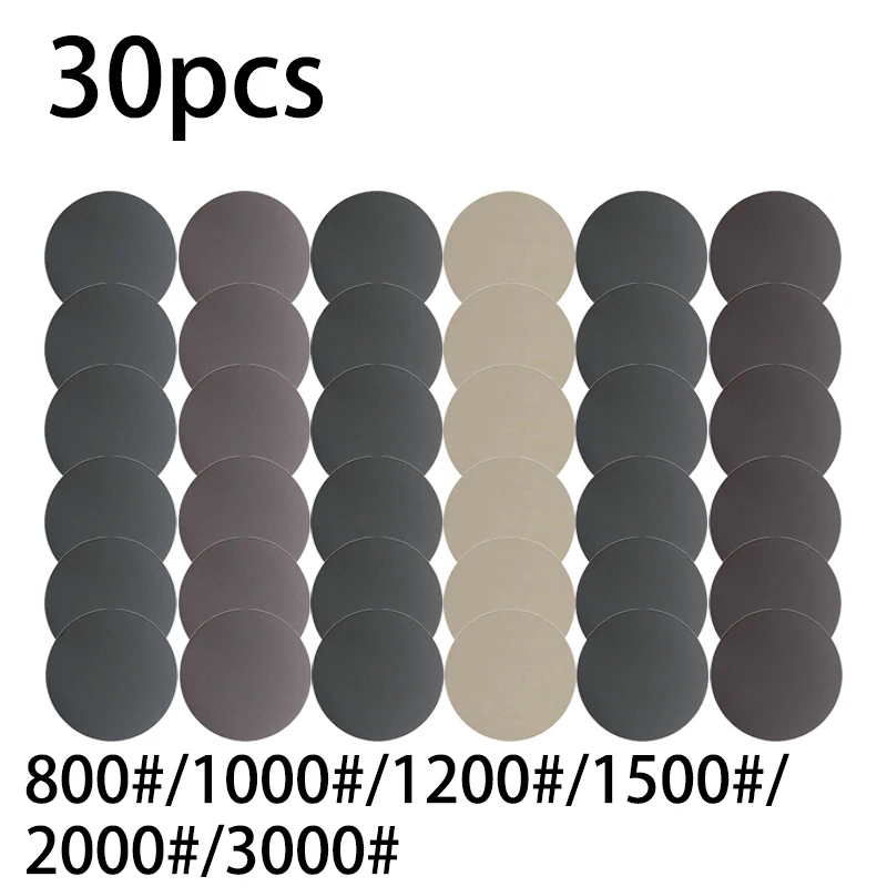 30Pcs 125mm  Wet And Dry  Hook & Loop  Sanding Paper  Discs 5 Inch Sandpaper 800-3000 Grit For Wood Metal Polishing