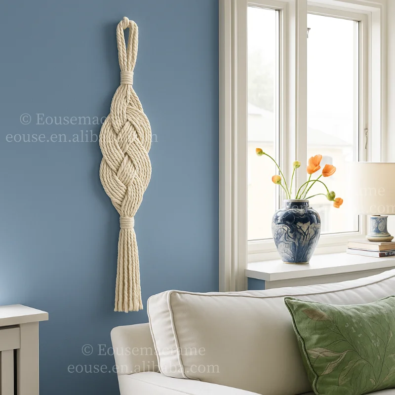 Handmade Macrame Wall Art Large Cotton Rope Hanging with Braided Tassels Modern Boho Decor for Home and Commercial Space