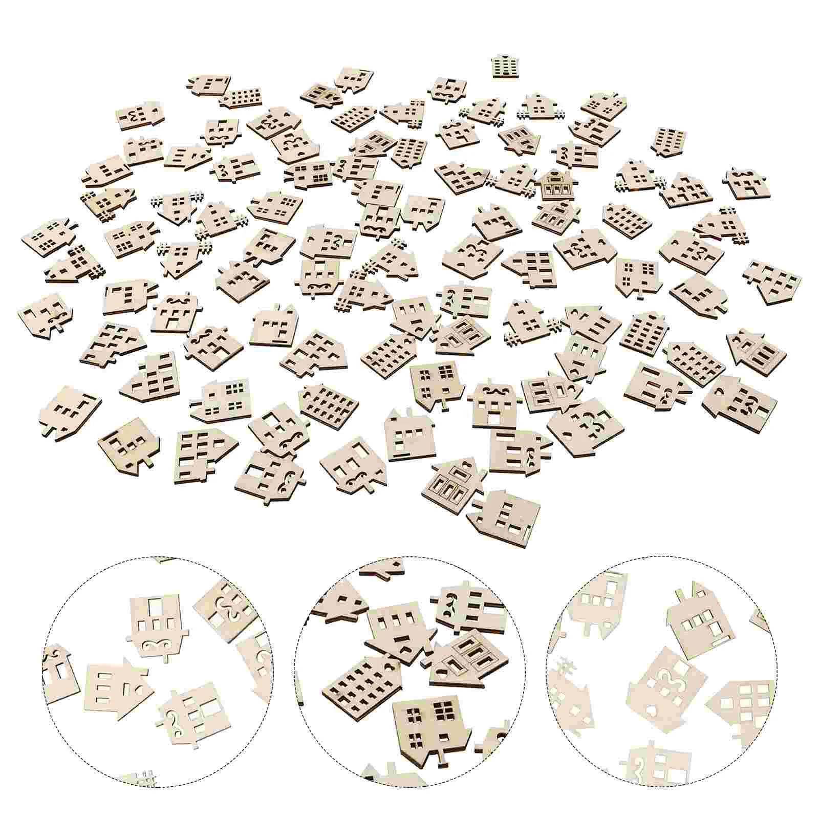 

100 Pcs House Doodle Wood Chips Kids Toys Graffiti DIY Handmade Slices Supplies Unpainted Hand-painted Wooden Child Blank