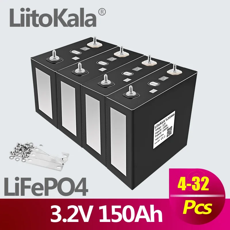 

4/8/16/24/32PCS LiitoKala 3.2V 150Ah Lifepo4 Battery Rechargeable Cell Pack 12V 24V 48V for RV Golf Cart Boats EU US duty free