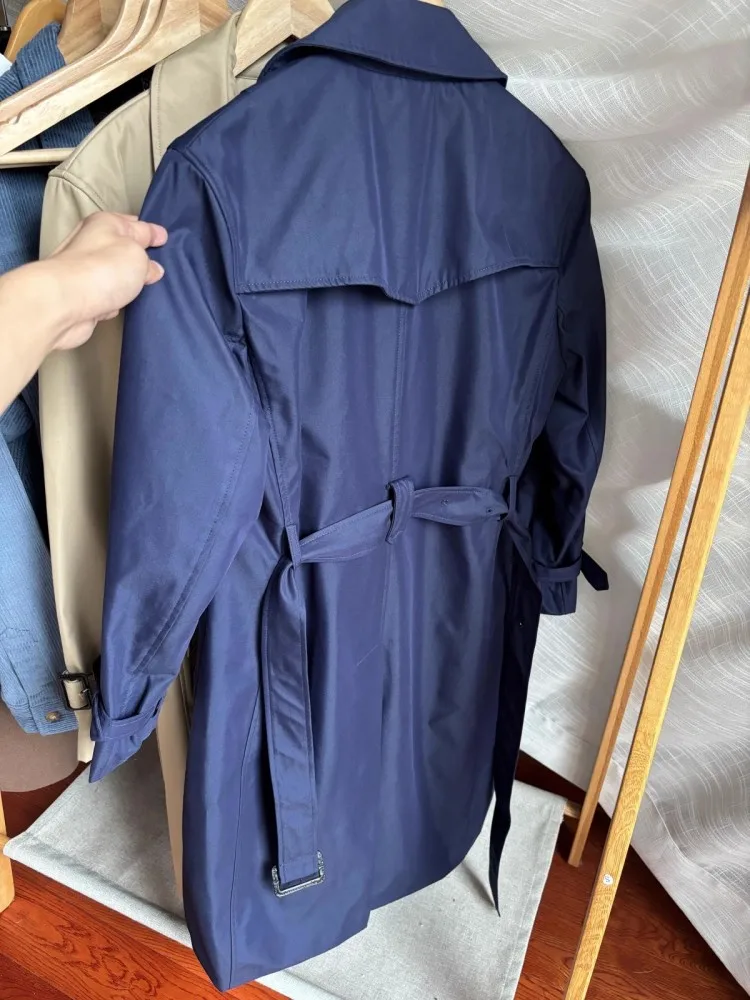 Autumn Retro Classic Double Breasted Mid Length Windbreaker Coat Jacket Fashion Casual Trench Coats Sashes Daily Long Overcoat