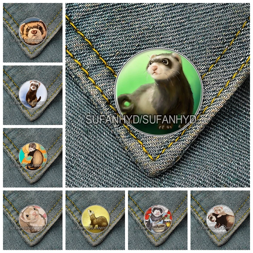 Stainless Steel Ferret Brooch Cute Animal Pin Backpack Decoration Badge