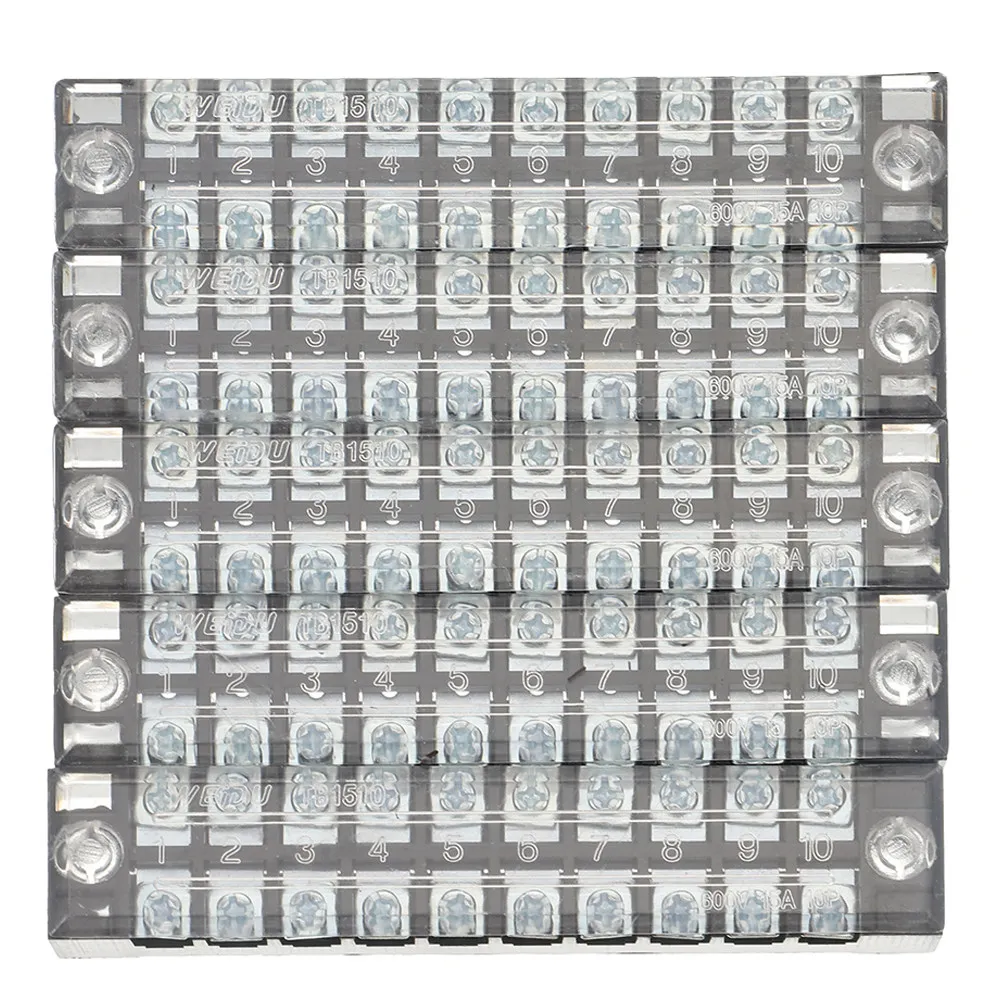 5Pcs Fixed Terminal Block Connector -1510 10 Pole Electrical Bridge Jumper Strip Secure Wiring Terminal Block Assembly