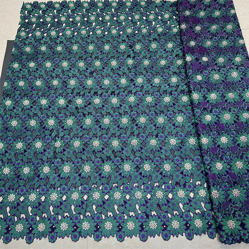 Latest 2026 African Nigerian High-Quality Cotton Damask Guipure Tulle Lace Fabric for Dress Prom Party Gown 5Yards PS0044 view 4