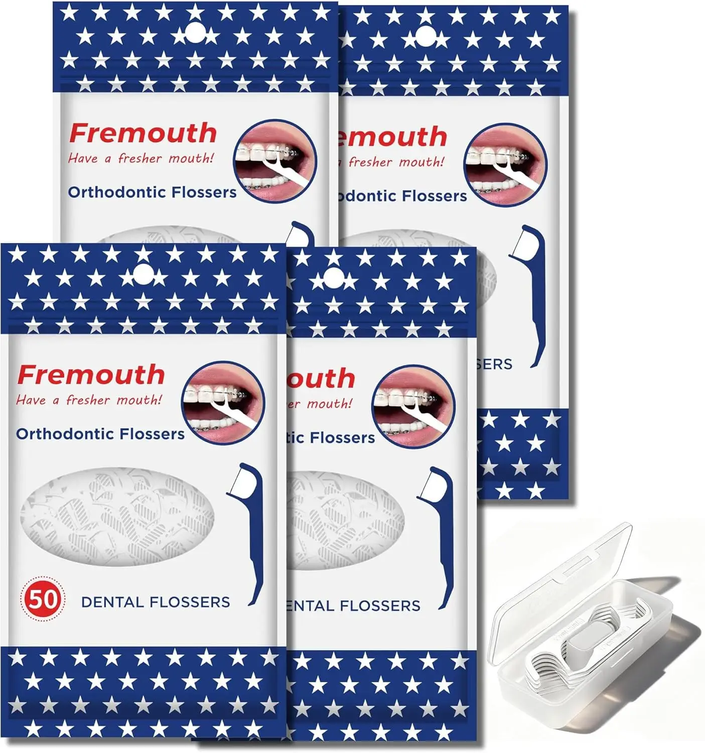 

Orthodontic Floss Picks for Braces, 50 Count (Pack of 4) with Travel Case