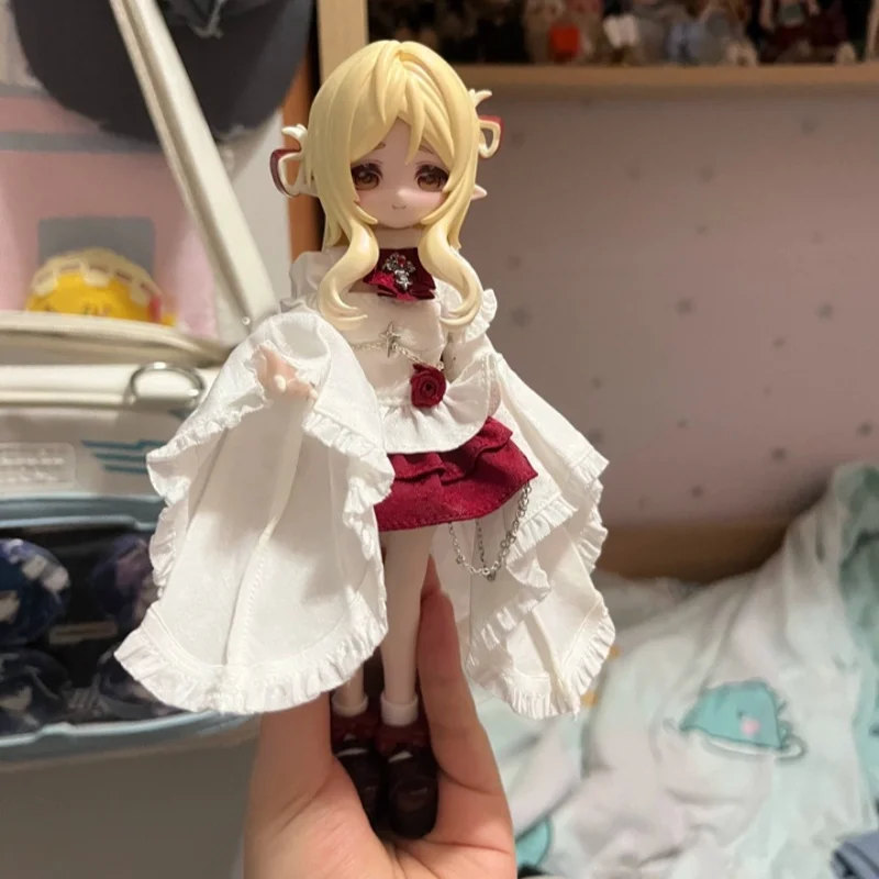 COME4FREE Bjd Clothes 1/8 Bjd Dress Set Ob11 Doll Outfit Red White Ruffled Skirt Chain Decor Fairy Tale Style Doll Clothing - view 6