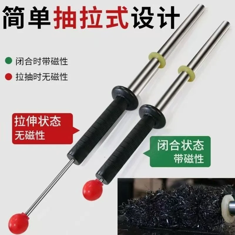 鉄粉除去磁石-ハンドル付きバトン型吸着器-シルバー-ndfeb-ピックアップロッド-釘、ネジ、金属片の拾い取り用
