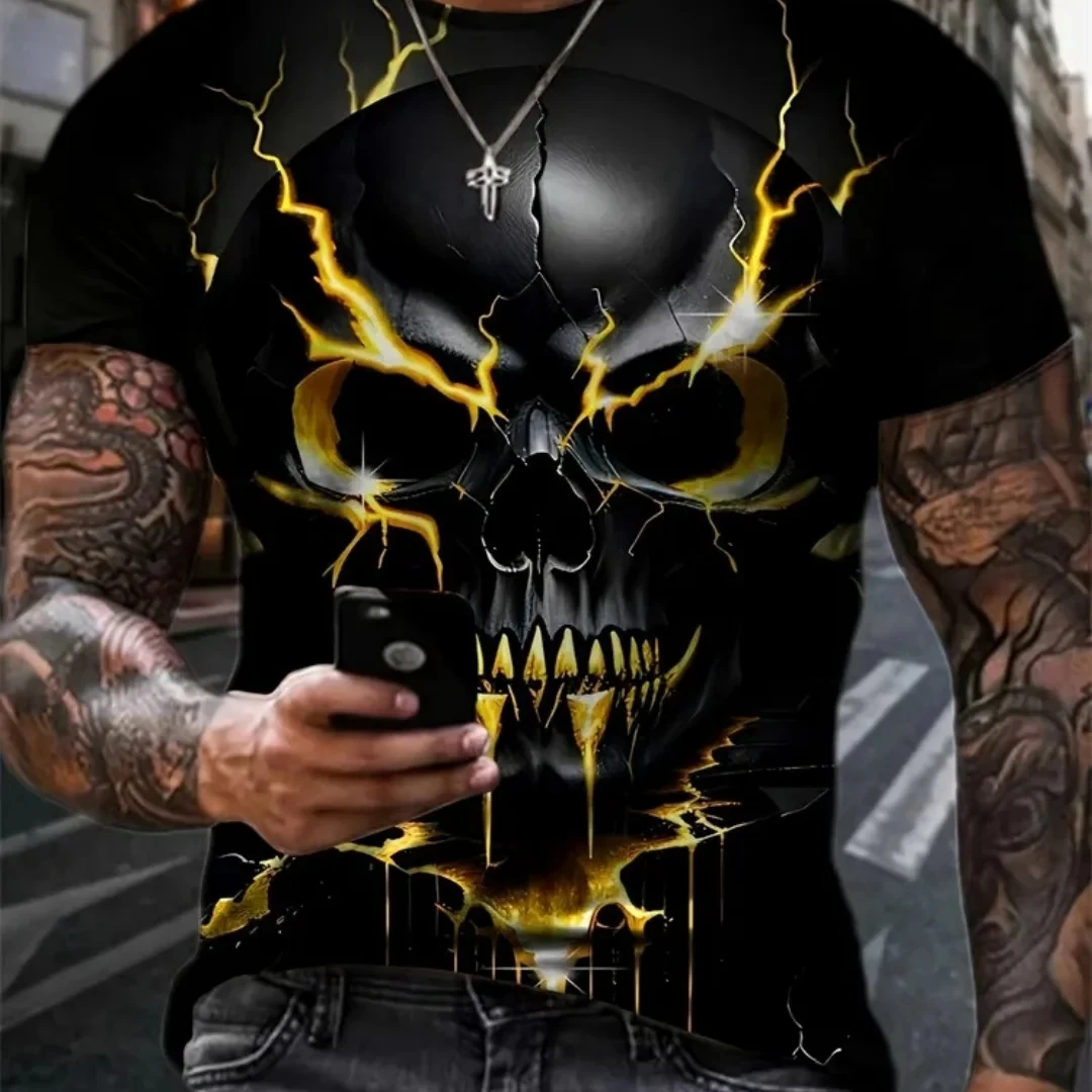 

Summer fashion men's T-shirt horror skull 3D printed round neck T-shirt neutral street casual short sleeved T-shirt top Z0380