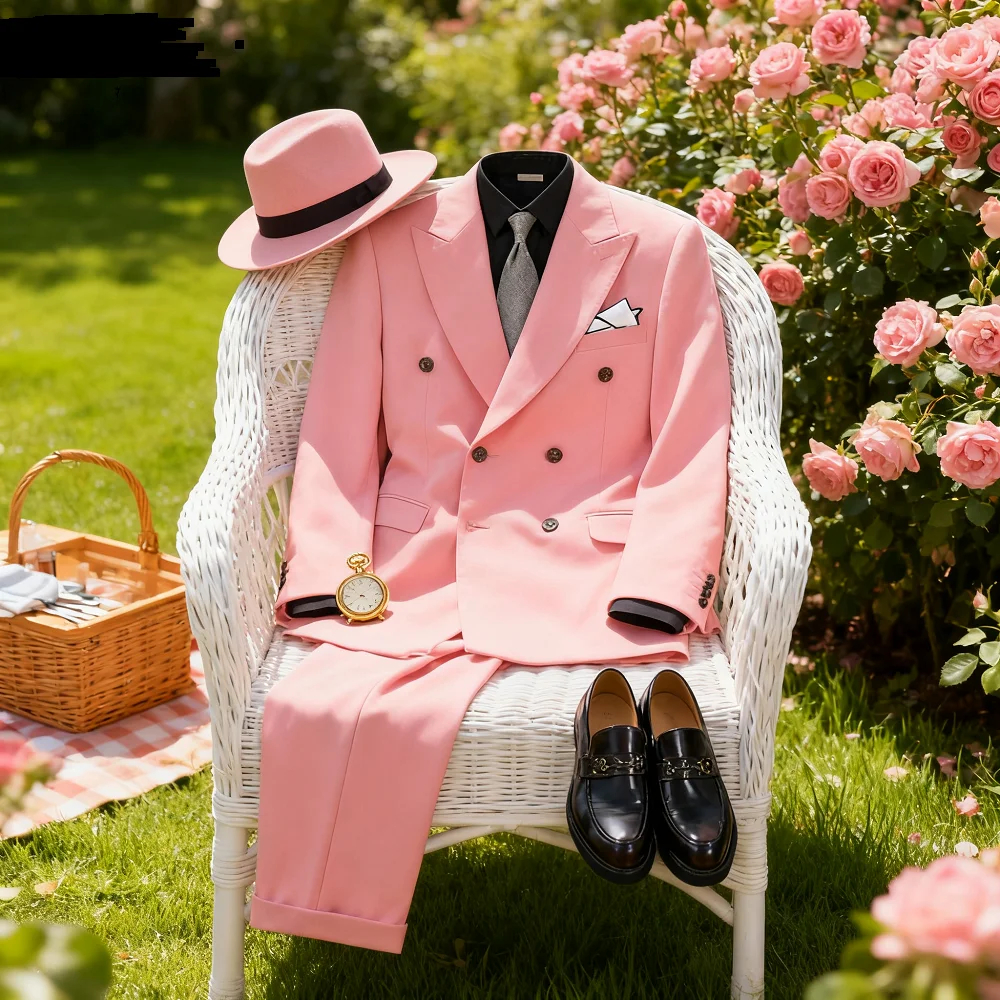 

Customizable Men's White Terno Three-Piece Suit with Cream Lapel Jacket Pants Vest Set with Chest Buckle Adjustment