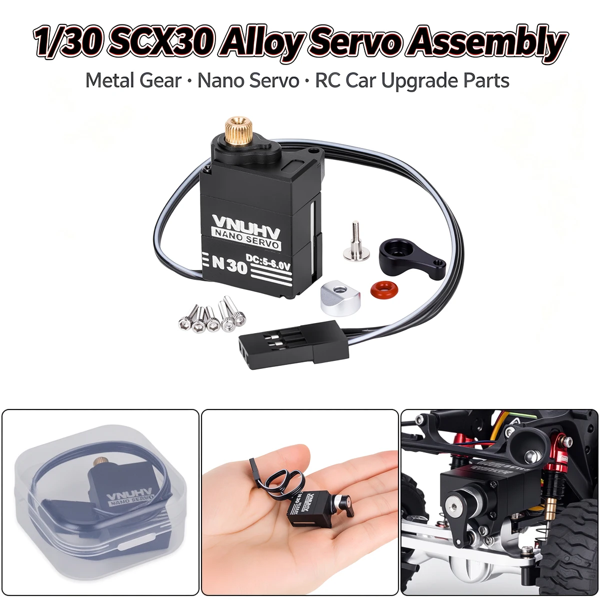 Metal Servo + Servo Arm Combo for 1/30 Axial SCX30, Aluminum Alloy N30 NANO Servo