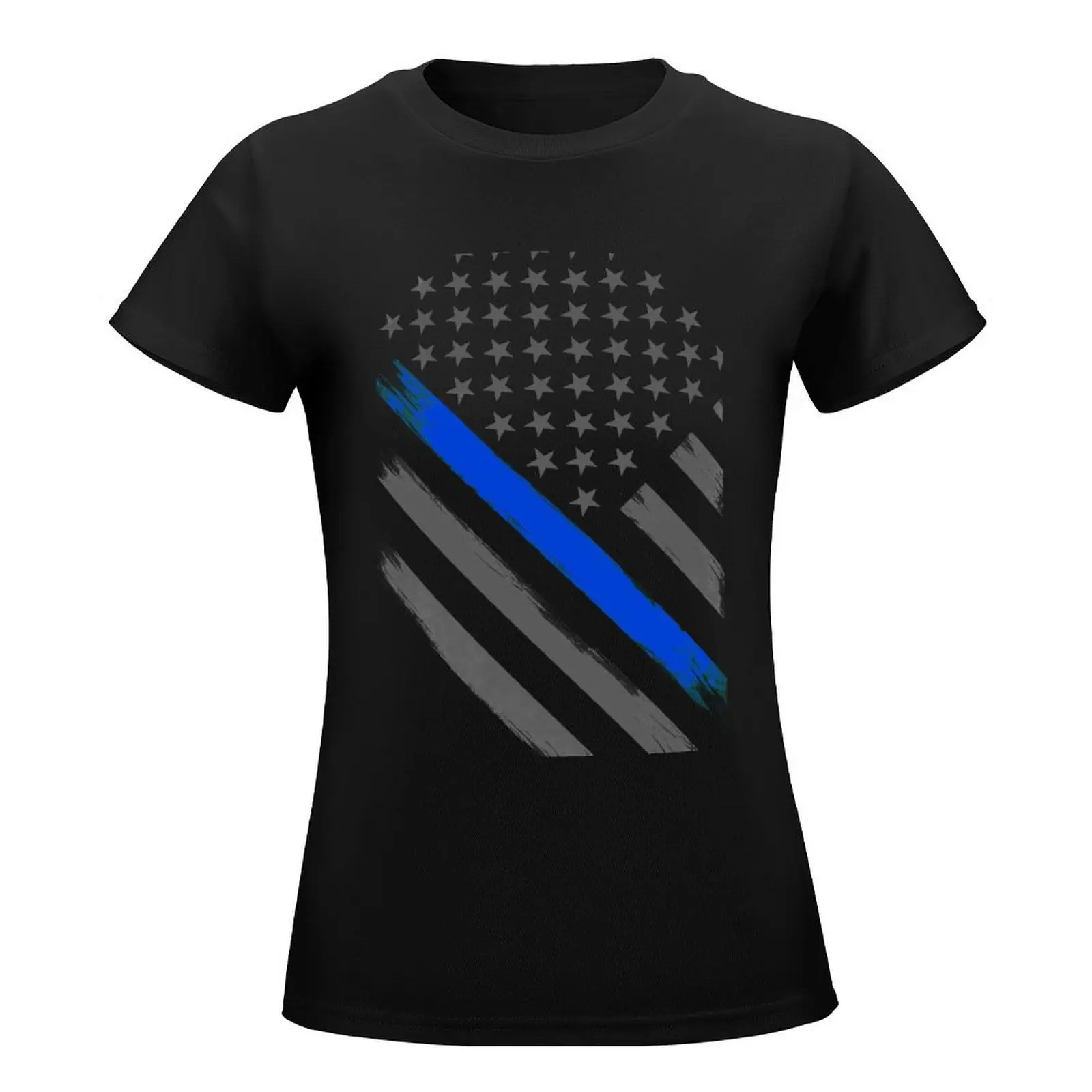 Camiseta fina de Oficial táctico con bandera de línea azul para mujer, tops de talla grande, camisa con estampado de animales gráficos, Top para niñas