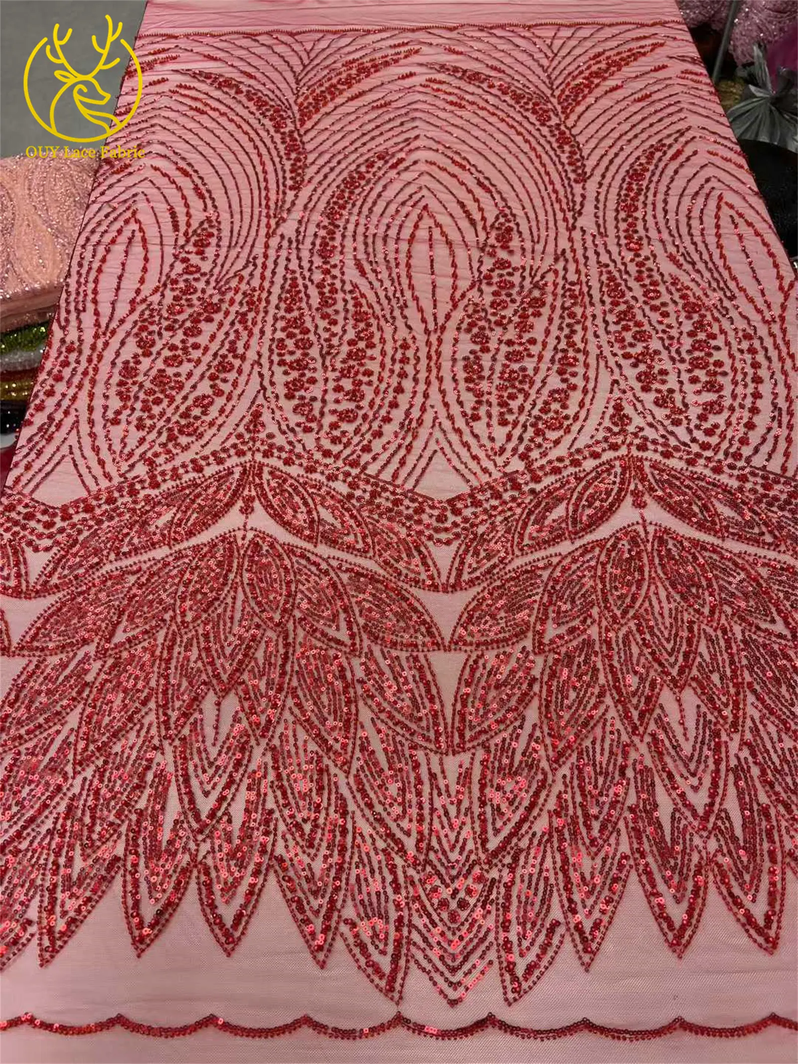 Hot Selling African Beaded Tulle Lace Fabric 5 Yards Fashion French Nigerian Sequins Mesh For Ladies Party Wedding Dress Fabrics
