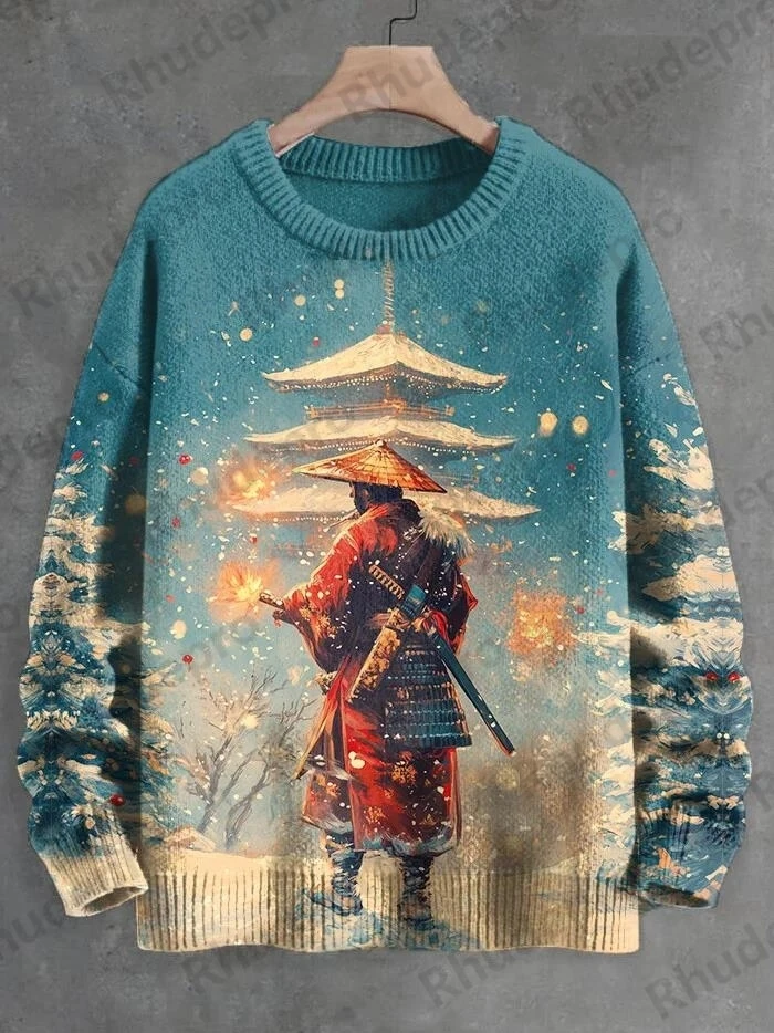 Men's Sakura Japanese Art Print Knit Sweatshirt Pullover Sweater Women For Men Sweater Turtleneck sweater