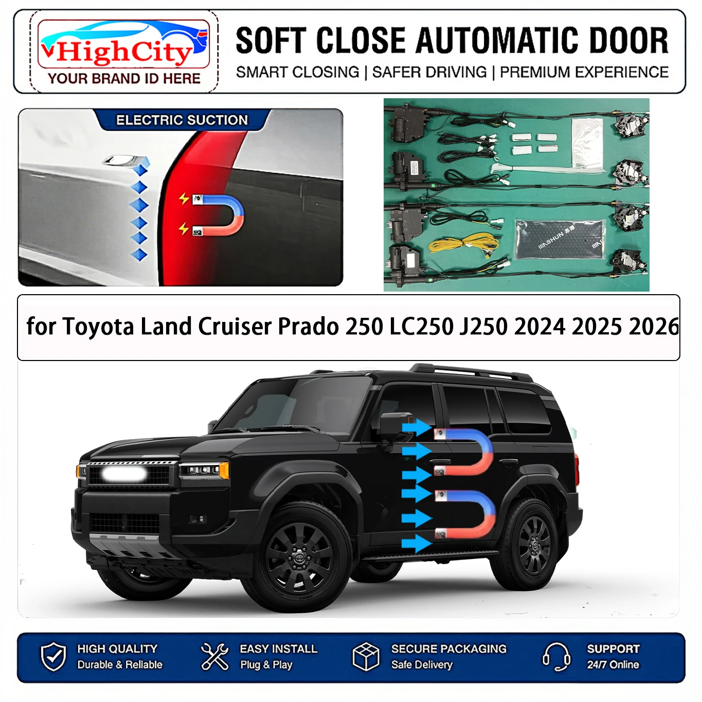 for Toyota Land Cruiser Prado 250 LC250 J250 2024-2026 Electric Suction Soft Close Door Kit Smart Anti Pinch Auto Cinch Latch
