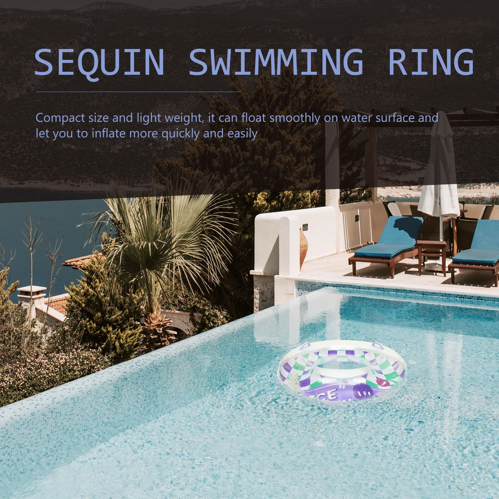 

Glitter Swim Ring Flower Pattern Inflatable Swimming Ring For Adults Portable Summer Pool Beach Float Outdoor Water Fun