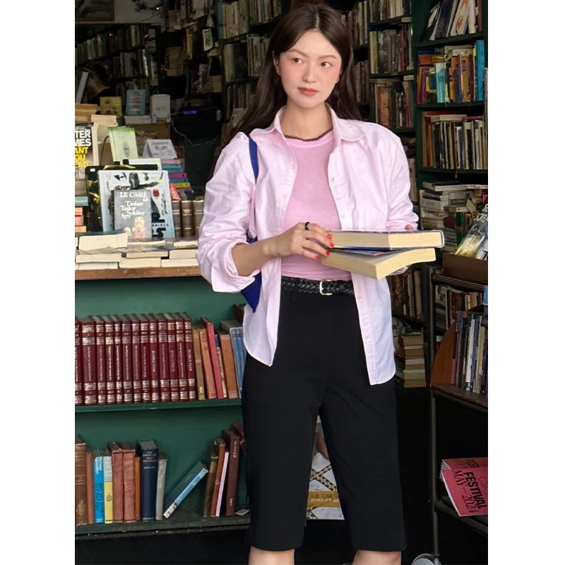 

Ele корейский Sle женский розовый irt с вышивкой букв по бокам, повседневный прямой ног, длинный све, на пуговицах irt