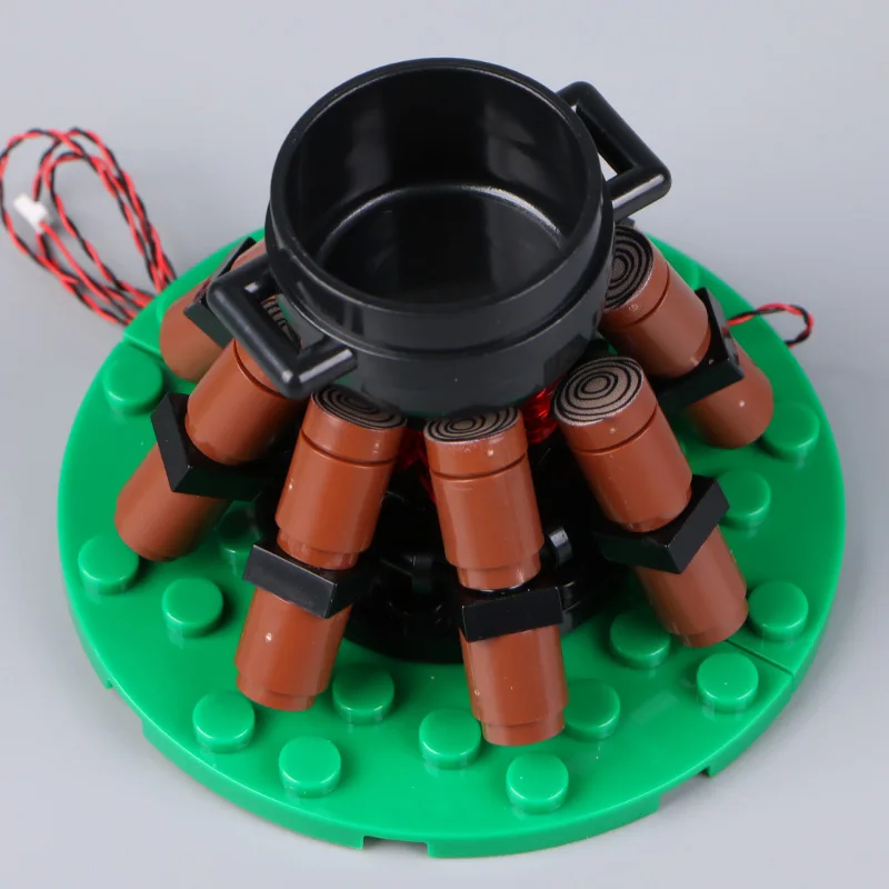 Moc led blocos de construção fogueira chama torrada peru acessórios conjunto pote ferro modelo tijolo diy luz brinquedo presente