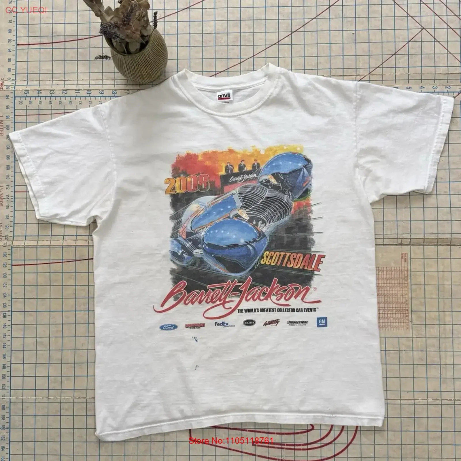 Barrett Jackson 2008 Classic Collector Car T Shirt Size Large Mens White vintage Washed Unisex Stylish designer clothes