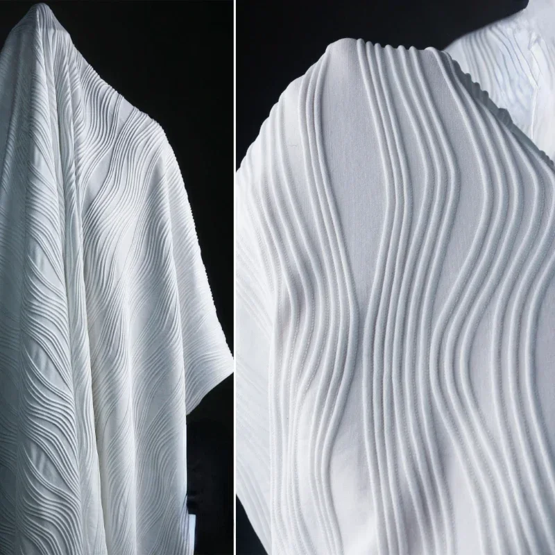 

White Lines Elastic Knitted Jacquard Fabric for Creative Fashion Clothing Wholesale Cloth Diy Sewing Per Meter Material
