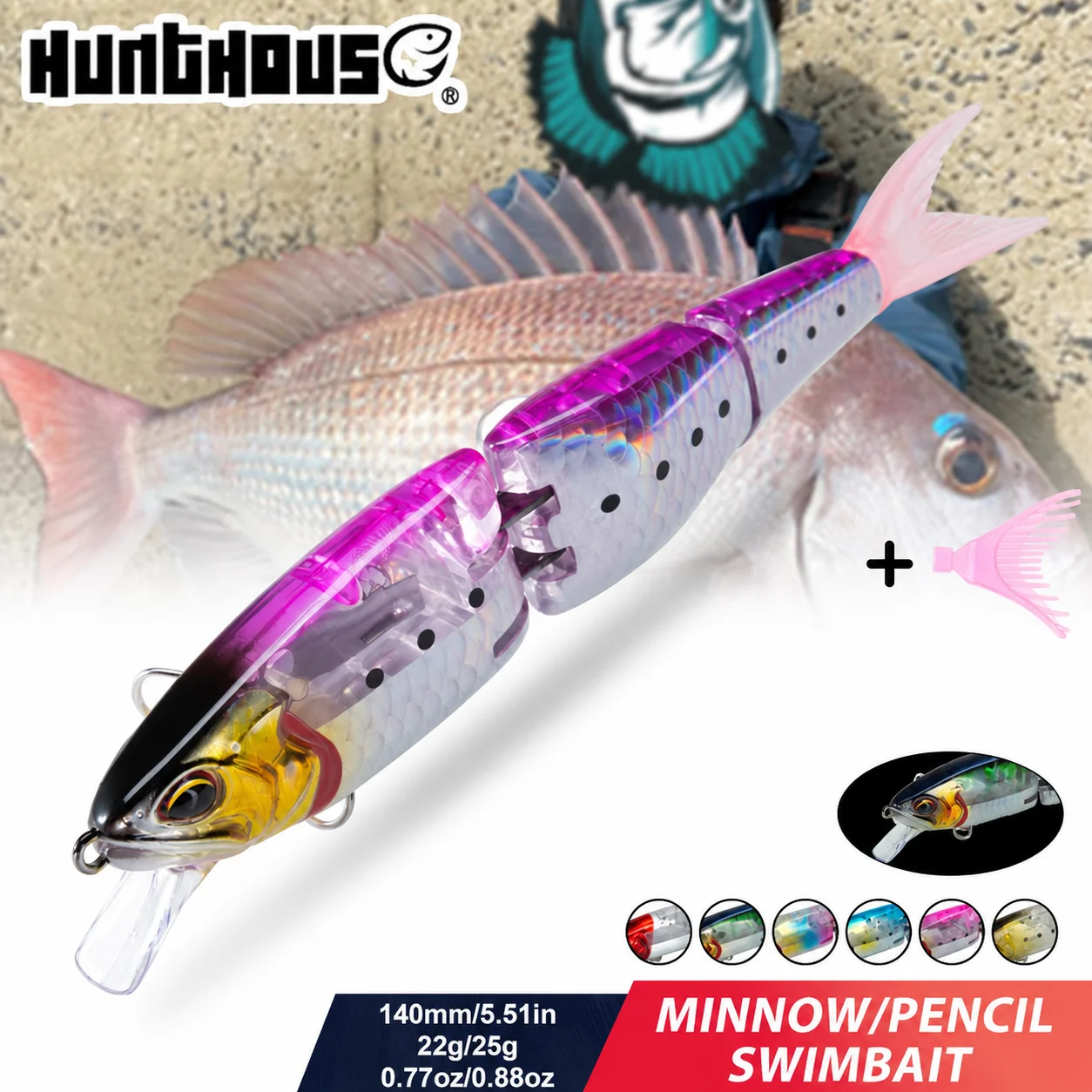 Hunthouse 3-teiliger Swimbait Armajoi Pencil Minnow Angelköder, flacher Flash, schwimmend, 140 mm, 22/25 g, Hartköder, Oberflächenköder