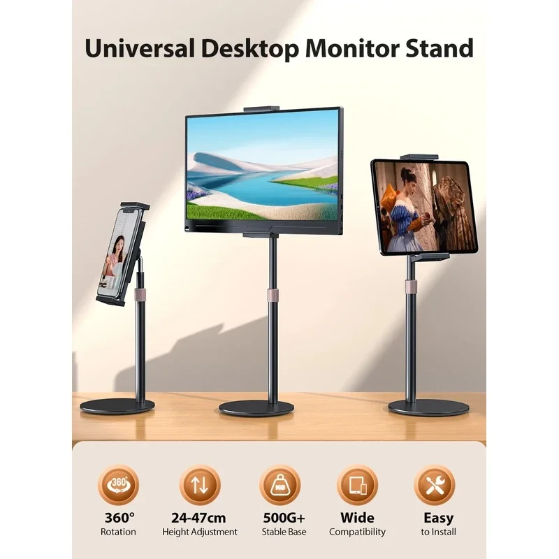 Tablet Rotating Portable Monitor Stand Height Adjustable Vesa Monitor Tablet Free Standing Low Profile Desk Mount up to 17.3
