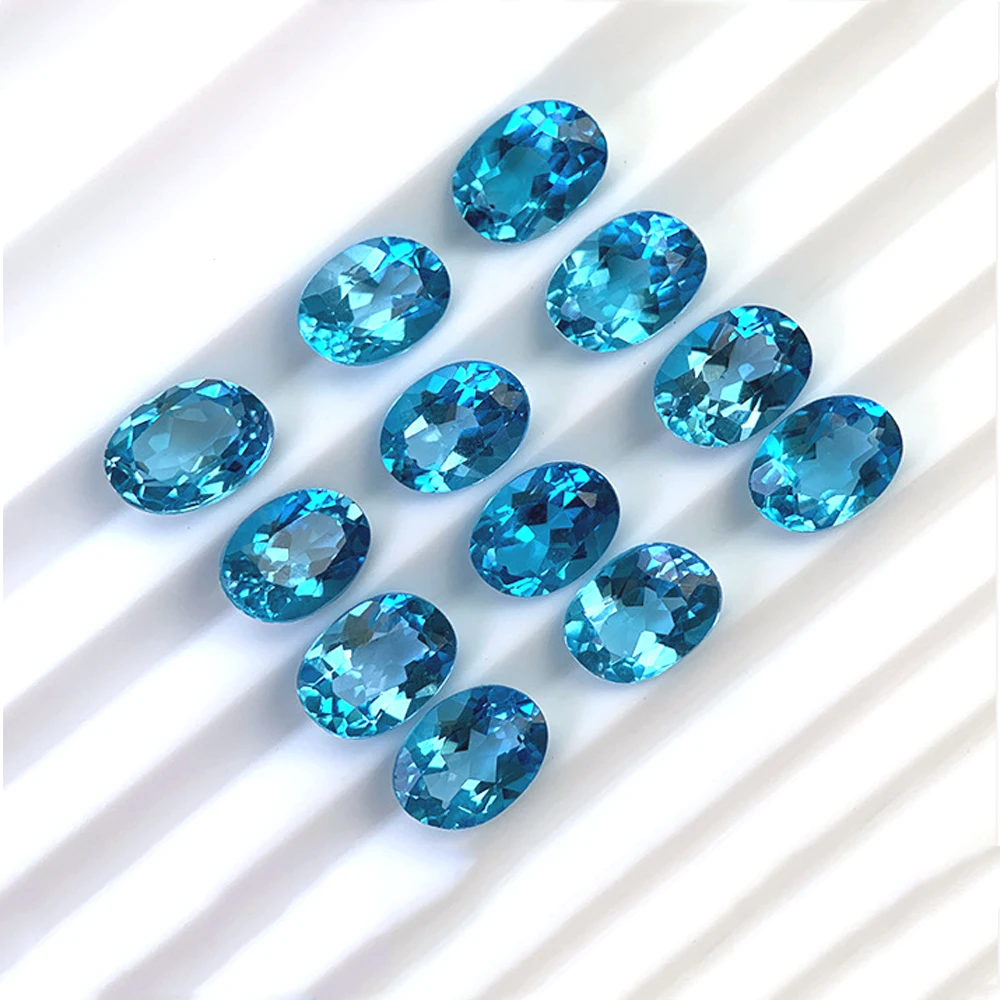 

12x16mm Facted Oval Loose Gemstone Natural Swiss Blue Topaz Eye Clean Semi-precious Stone For Jewelry Making 2pcs A Lot