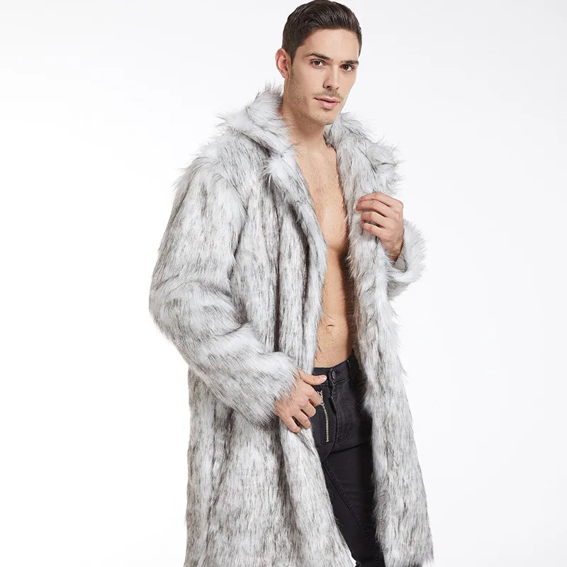 Winter Short Thick Warm Hairy Shaggy Faux Raccoon Fur Coat Men Long Sleeve High Quality Luxury Fluffy Jacket