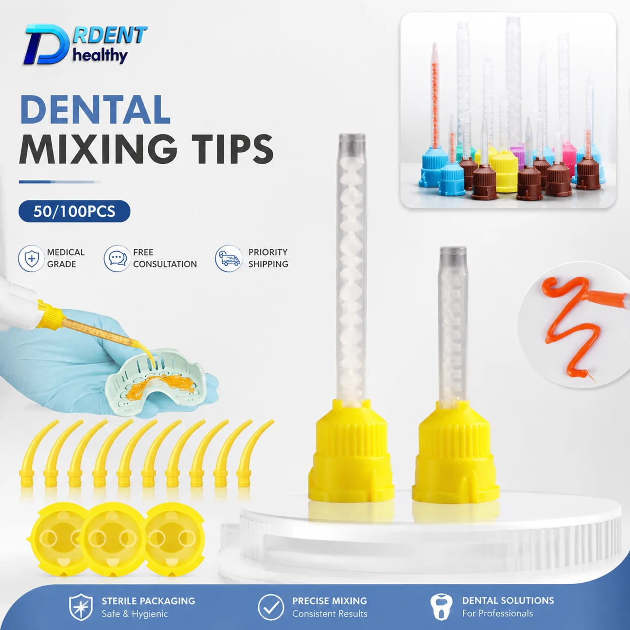 Image of 50/100 Stück Dental-Mischspitzen Einweg-Mixer 1:1 Gelbe Mischspitzen Einweg-Zahnmedizin-Mischspülungen Mischrohr