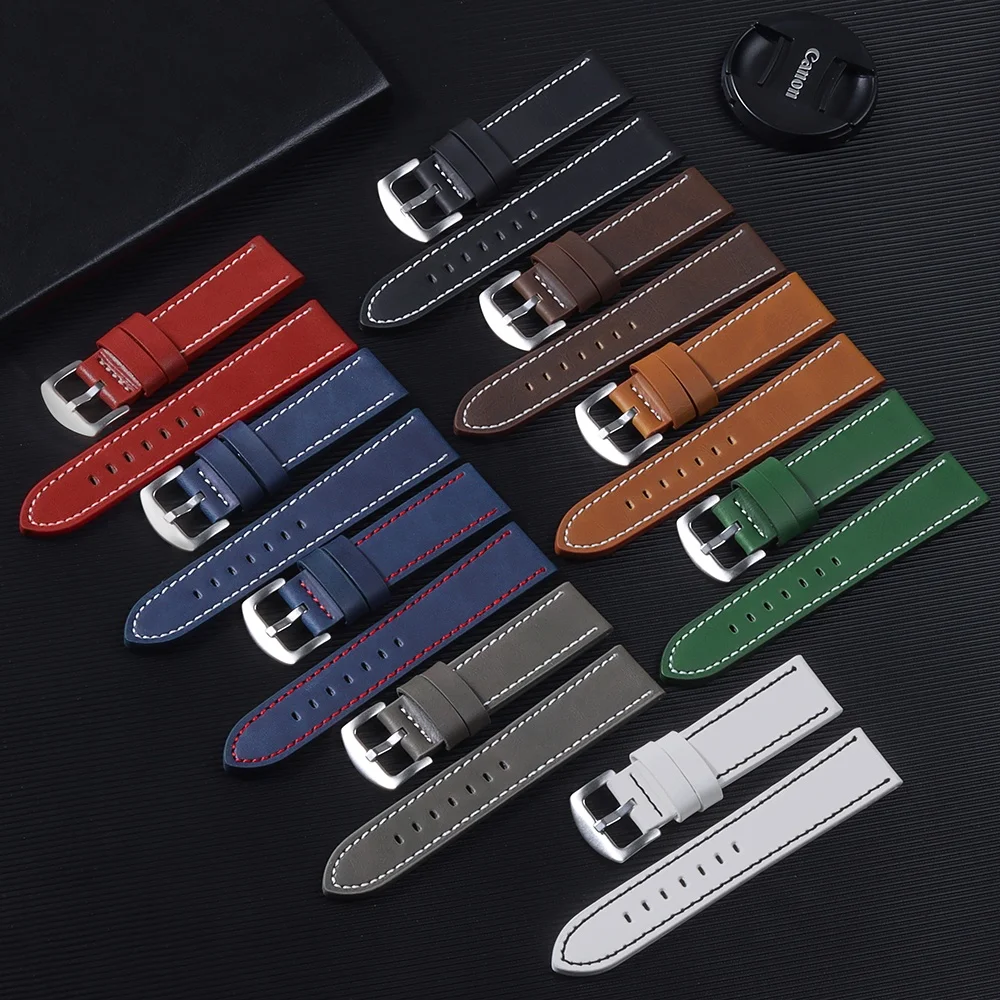 빈티지 가죽 스트랩 정품 가죽 시계 밴드 팔찌 18mm 20mm 22mm 24mm 소 가죽 시계 밴드 시계 액세서리