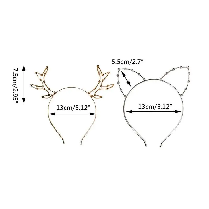 652F Rhinestones Reindeer Antlers Headbands Crystal for Cat Ears Hairband Delicate Hair Accessories Party Creatures Theme
