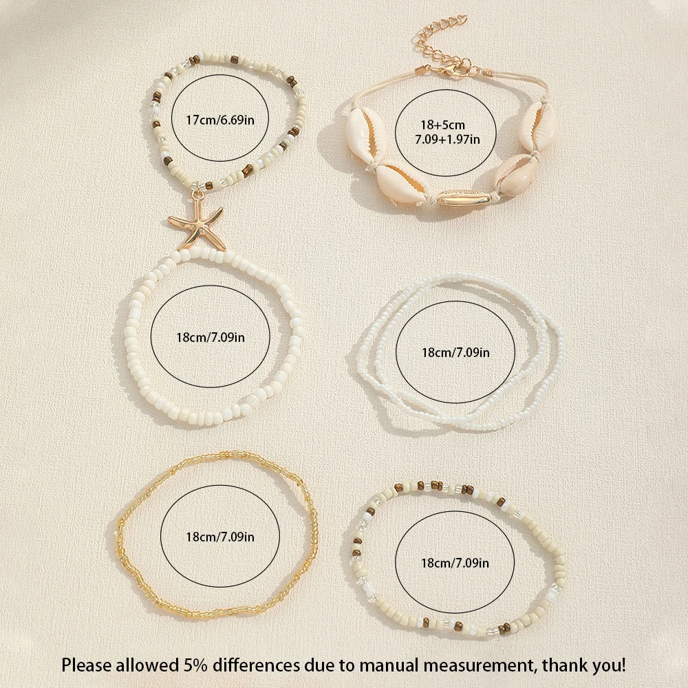 7 قطعة متعدد الطبقات البوهيمي نمط سوار للنساء هاواي الشاطئ على غرار قذيفة نجم البحر المنسوجة سوار مُزين بالخرز مجوهرات اكسسوارات