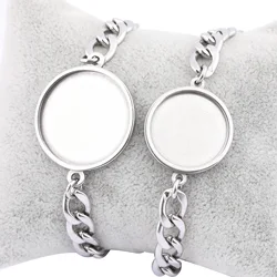 2pcs Stainless Steel Fit 20mm 25mm Cabochon Bracelet Base Blanks Diy Chain Bracelets Making Accessories